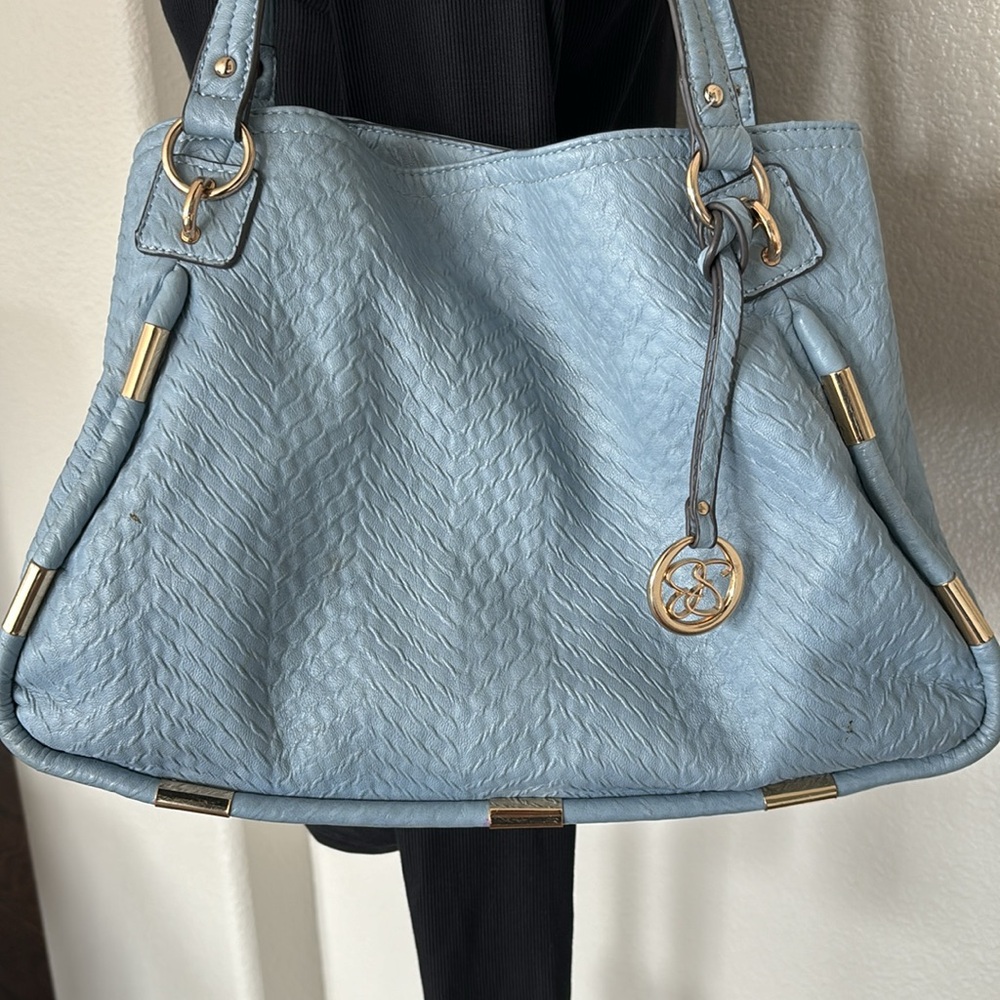 Light Blue Women’s Tote Bag with Gold Accents